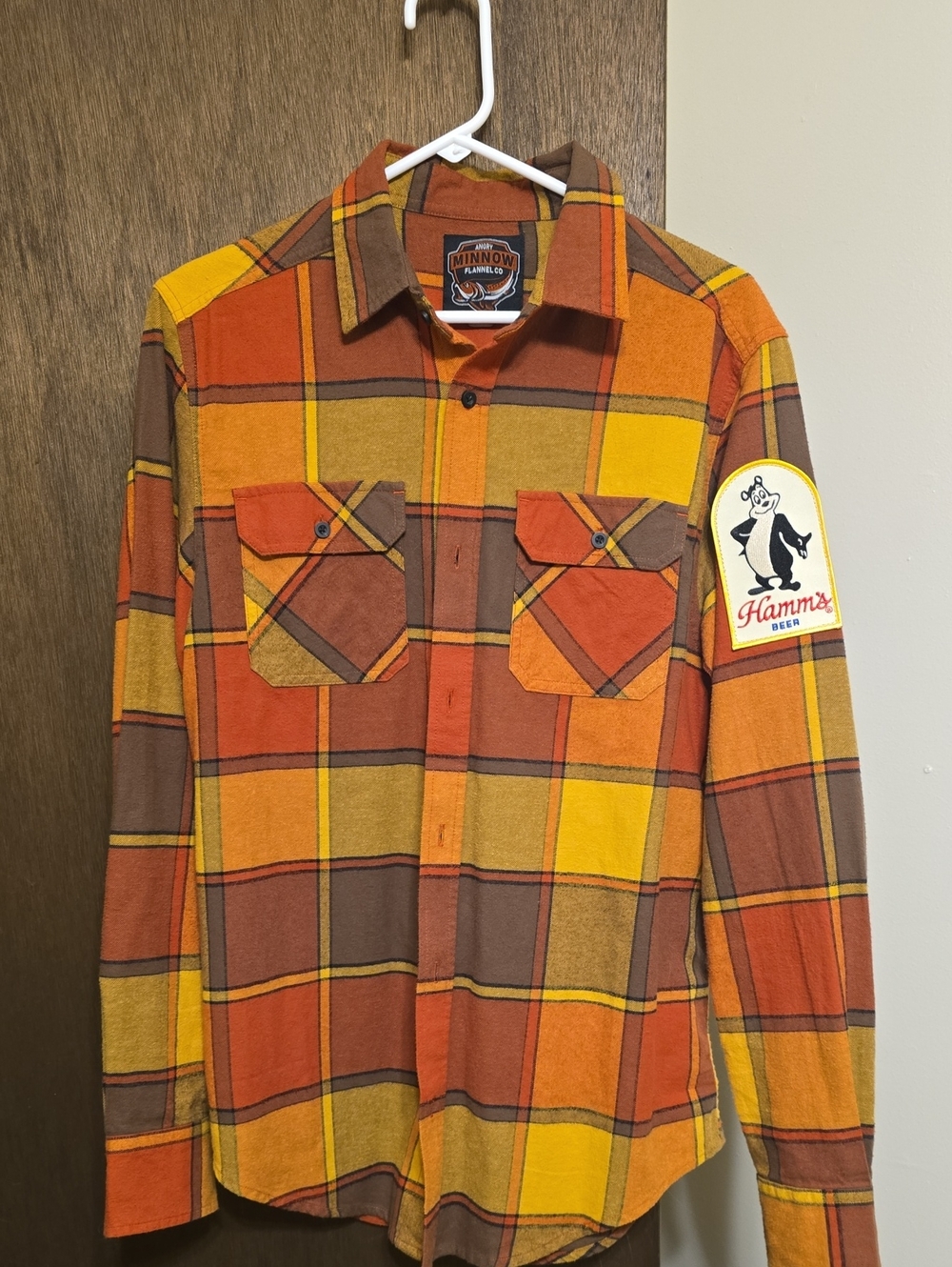 Minnow Flannel Plaid Shirt with Hamm's Patch - Orange, Yellow, Brown